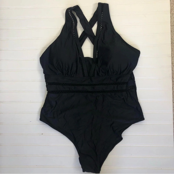 TEMPT Me Swimsuit Plunge V-neck Monokini Sexy Hollow Out Black Criss Cross 22W - Picture 5 of 11